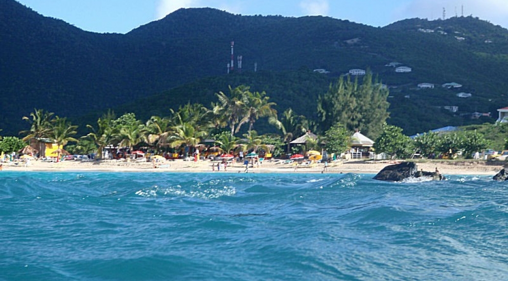 Friar\'s Bay beach as seen from the ocean.