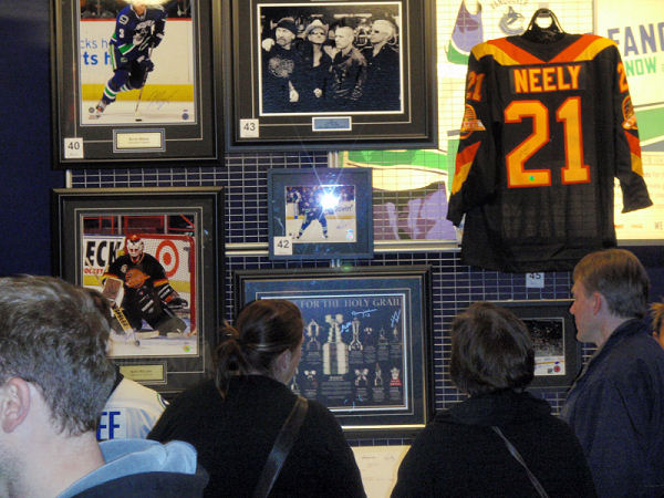 A Cam Neely jersey being auctioned off.